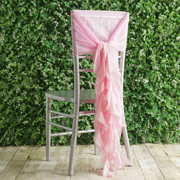 1 Set Pink Chiffon Hoods With Ruffles Willow Chair Sashes