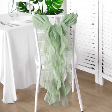 1 Set Sage Green Chiffon Hoods With Ruffles Willow Chair Sashes