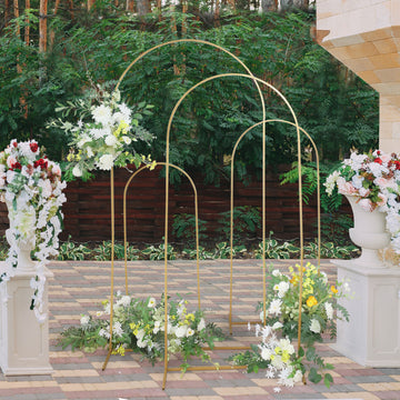 Set of 4 Gold Metal Wedding Arch Chiara Backdrop Stand Floral Display Frame With Round Top