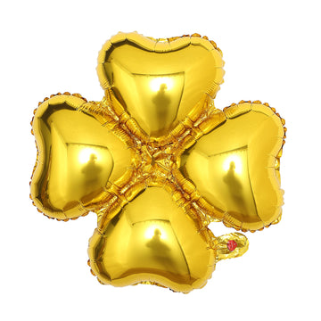 10 Pack | 15" Shiny Gold Four Leaf Clover Shaped Mylar Foil Balloons