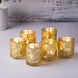 6 Pack | 3inch Shiny Gold Mercury Glass Candle Holders, Votive Tealight Holders - Geometric Design