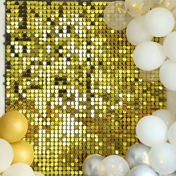 10sq.ft Shiny Gold Round Sequin Shimmer Wall Party Photo Backdrop, Active Spangle Wall Art Décor Panels - 10 Panels