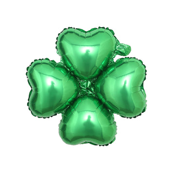 10 Pack | 15" Shiny Green Four Leaf Clover Shaped Mylar Foil Balloons