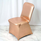 Shiny Metallic Blush/Rose Gold Spandex Banquet Chair Cover, Glittering Premium Fitted Chair Cover