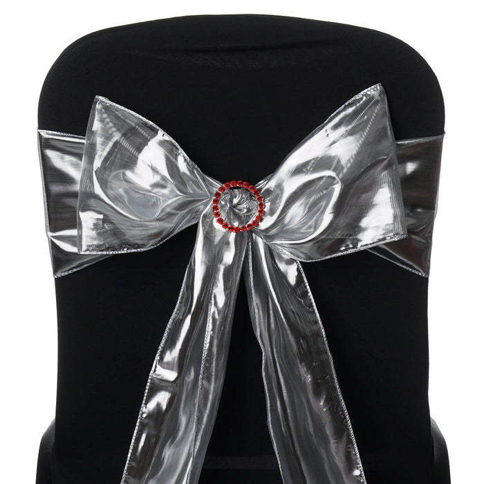 Shimmering Polyester Chair Sashes - Silver- 5 PCS#whtbkgd