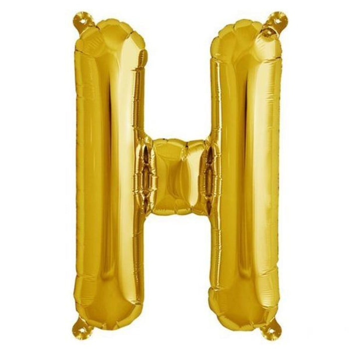 16inch Shiny Metallic Gold Mylar Foil Alphabet Letter and Number Balloons - H