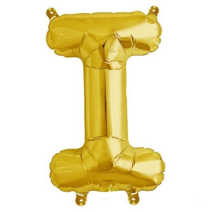 Gold foil letter "I" balloon, perfect for parties and celebrations.