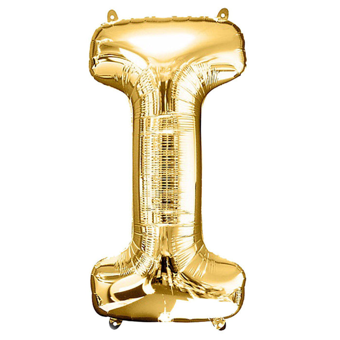Gold foil balloon in the shape of the letter "I"