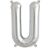 16inches Shiny Metallic Silver Mylar Foil Alphabet Letter Balloons - U
