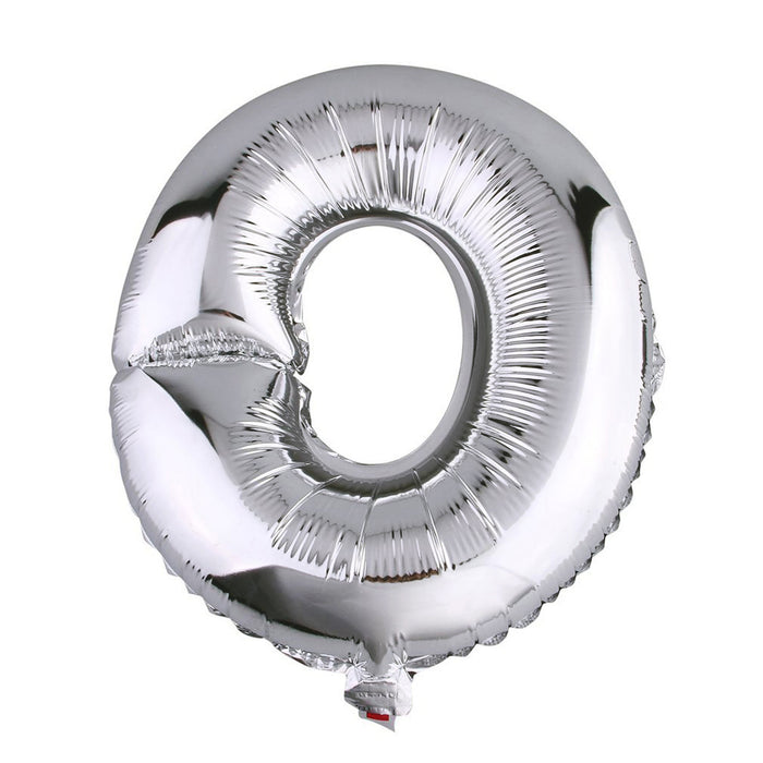 Silver number 0 foil balloon on a plain background