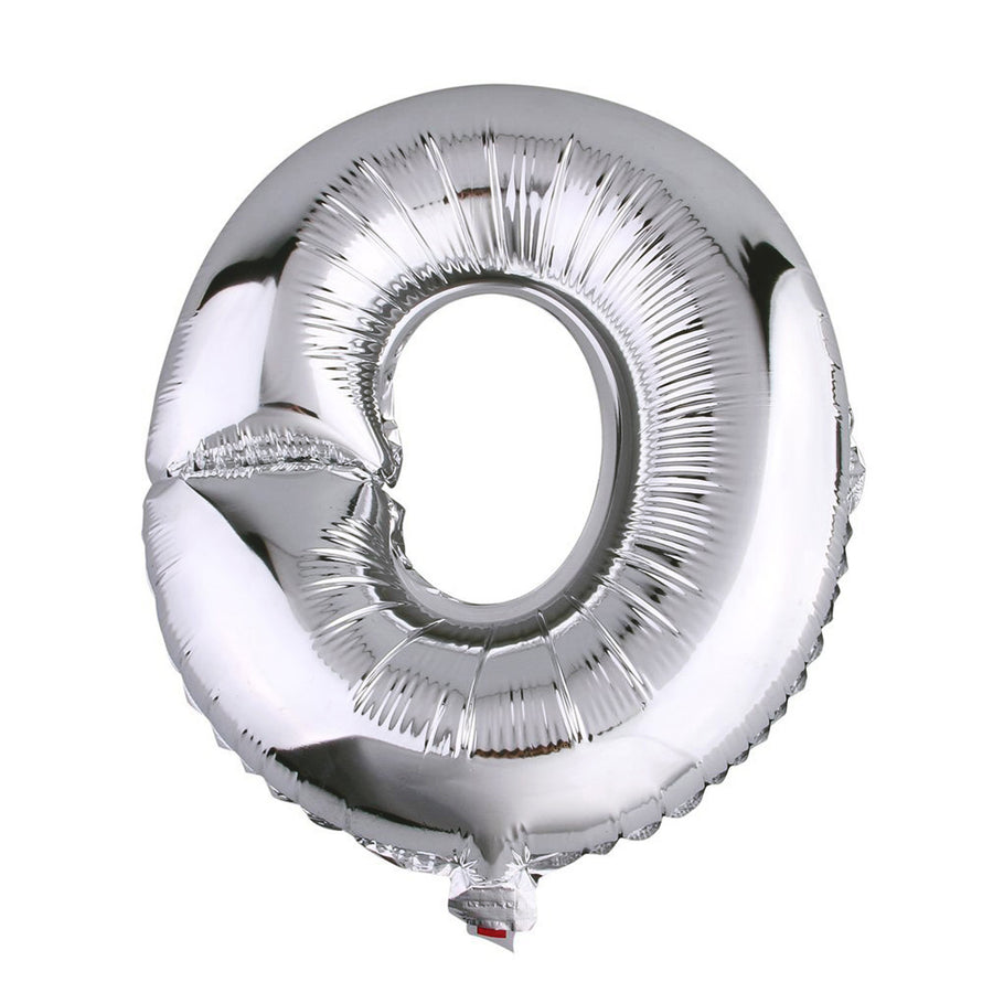 Silver number 0 foil balloon on a plain background