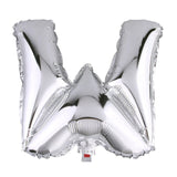 Silver letter "W" balloon on a white background.