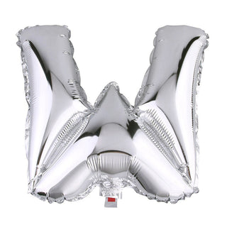 Silver letter "W" balloon on a white background.
