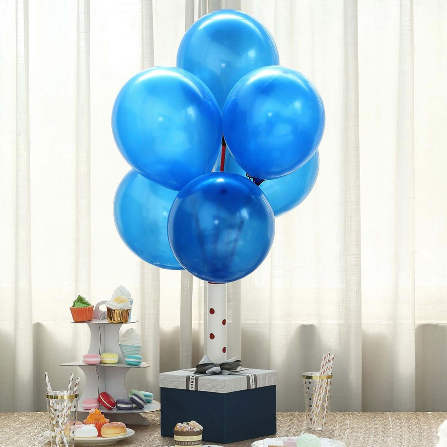 25 Pack | 12inch Shiny Pearl Royal Blue Latex Helium or Air Balloons