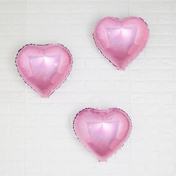 2 Pack | 15" 4D Shiny Pink Heart Mylar Foil Helium or Air Balloons