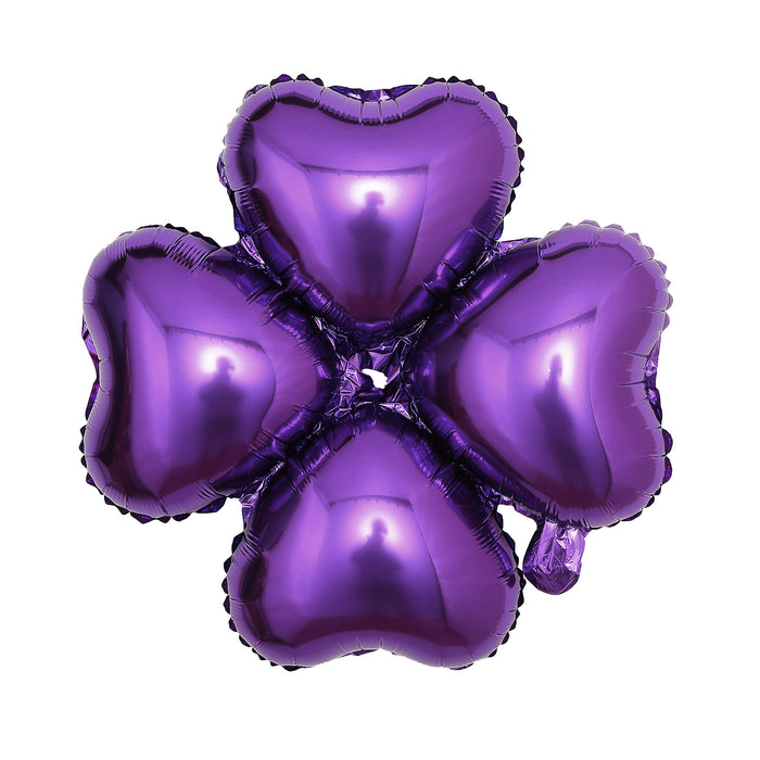 10 Pack | 15inches Shiny Purple Four Leaf Clover Shaped Mylar Foil Balloons#whtbkgd