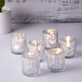6 Pack | 3inch Shiny Silver Mercury Glass Candle Holders, Votive Tealight Holders - Geometric Design