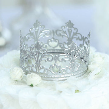 2" Shiny Silver Metal Princess Crown Cake Topper, Wedding Cake Decor