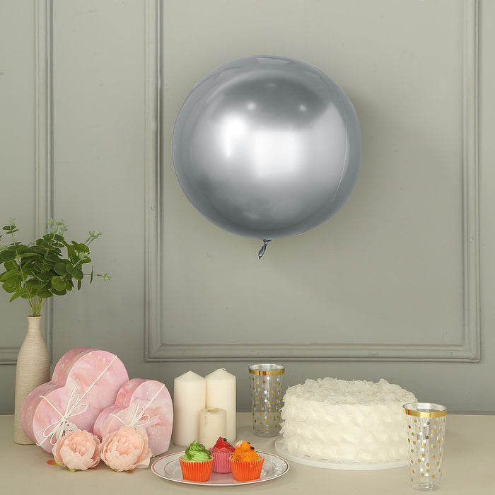 2 Pack | 18inch Shiny Silver Reusable UV Protected Sphere Vinyl Balloons