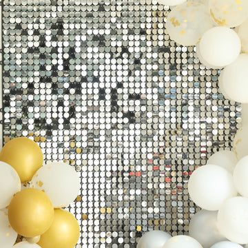 10sq.ft Shiny Silver Round Sequin Shimmer Wall Party Photo Backdrop, Active Spangle Wall Art Décor Panels - 10 Panels