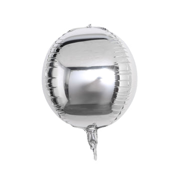 2 Pack | 12" 4D Shiny Silver Sphere Mylar Foil Helium or Air Balloons