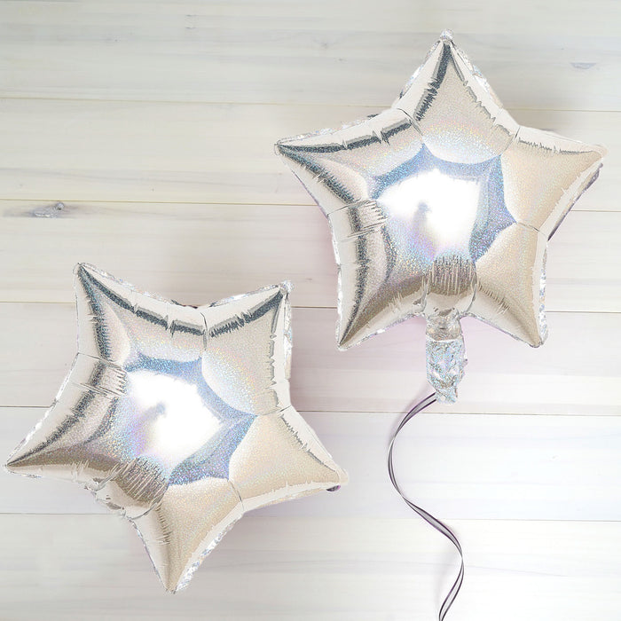 2 Pack | 16inch 4D Shiny Silver Star Mylar Foil Helium or Air Balloons