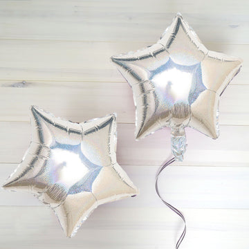 2 Pack | 16" 4D Shiny Silver Star Mylar Foil Helium or Air Balloons