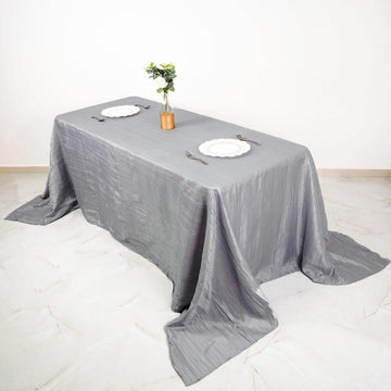 90"x132" Silver Accordion Crinkle Taffeta Seamless Rectangular Tablecloth