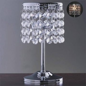 8" Silver Crystal Beaded Chandelier Votive Pillar Candle Holder, Metal Tealight Candle Stand