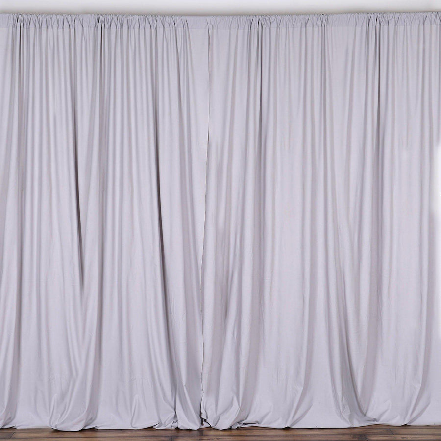 2 Pack Silver Inherently Flame Resistant Scuba Polyester Curtain Panel Backdrops#whtbkgd