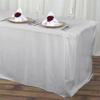 Elegant Silver Fitted Polyester Rectangular Table Cover