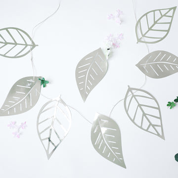 7ft Silver Foiled Paper Assorted Leaves Hanging Garland Banner