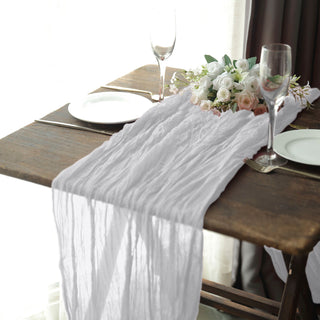 Elegant Silver Gauze Cheesecloth Boho Table Runner