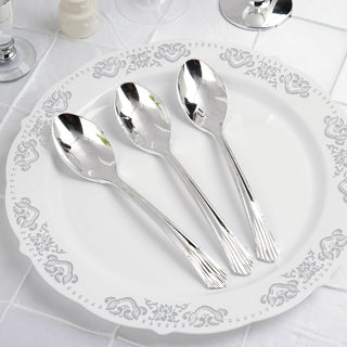Add Elegance to Your Event with 7" Silver Heavy Duty Disposable Spoons