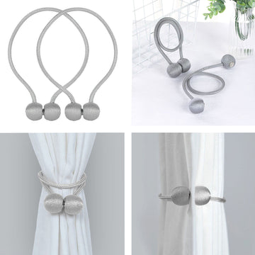 2 Pack | Silver Magnetic Curtain Tie Backs For Window Drapes and Backdrop Panels