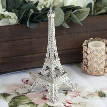 10" Silver Metal Eiffel Tower Table Centerpiece, Decorative Cake Topper