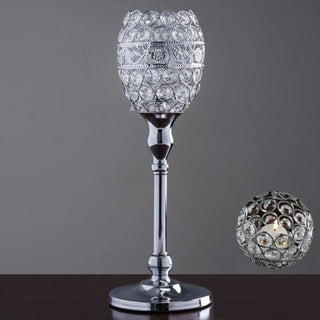 Elegant Silver Metal Goblet Acrylic Crystal Votive Candle Holder Set