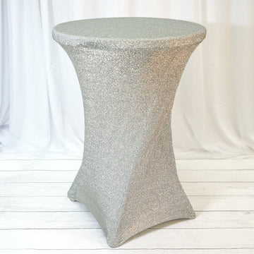 Silver Metallic Shiny Glittered Spandex Cocktail Table Cover