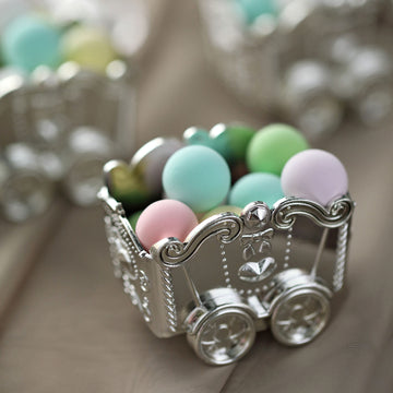 12 Pack | 2.5" Silver Mini Chariot Treat Party Favor Boxes, Small Candy Container Gift Boxes