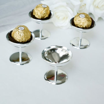 12 Pack | 2" Silver Party Favor Dessert Cup Candy Dishes, Mini Treat Pedestal Stands