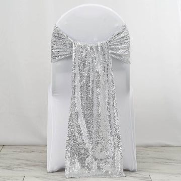 5 Pack 12"x108" Silver Sequin Chair Sashes