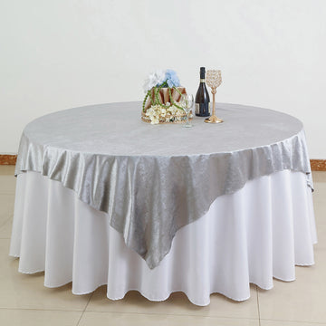 72"x72" Silver Premium Soft Velvet Table Overlay, Square Tablecloth Topper