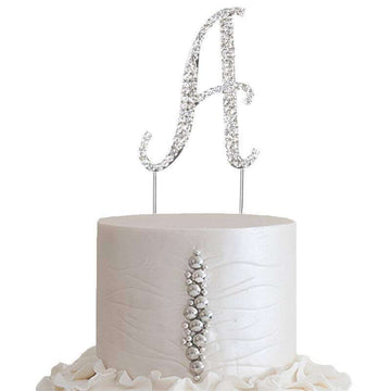 2.5" Silver Rhinestone Monogram Letter and Number Cake Toppers