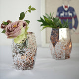2 Pack | 8inch Mercury Glass Vases | Pentagon Geometric Vases | Silver / Rose Gold