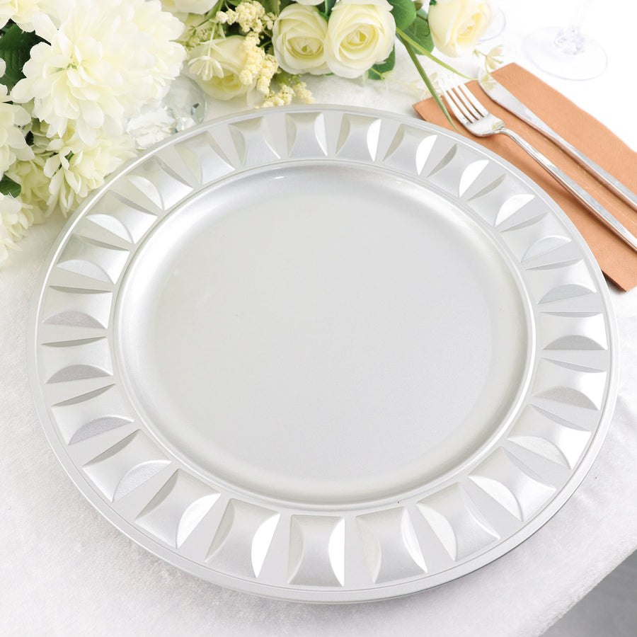 6 Pack | 13inch Silver Round Bejeweled Rim Plastic Dinner Charger Plates