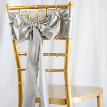 5 Pack | 6"x106" Silver Satin Chair Sashes