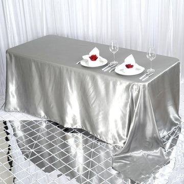 90"x132" Silver Satin Seamless Rectangular Tablecloth