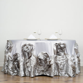Silver Rosette Tablecloth for Elegant Event Decor