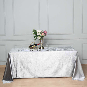 90"x132" Silver Seamless Premium Velvet Rectangle Tablecloth, Reusable Linen