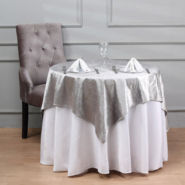 54"x54" | Silver Seamless Premium Velvet Square Table Overlay, Reusable Linen